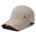 Light brown men's baseball cap with vertical knit texture and silver metal logo - One Size(Adjustable) / Khaki