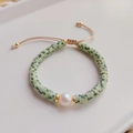 Bracelet bohème multicouche avec perle naturelle et disques Heishi en argile verte - Perles Heishi Vert Clair Perle Unique (ZZS220003G)
