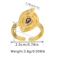 Detailed view of leaf ring with purple zircon including precise size measurements - Adjustable Open / Leaf Purple Gem Style (KR0028)