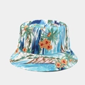 Reversible tropical print bucket hat featuring blue and orange coconut tree patterns - One Size / 25# Blue Tropical Rainforest