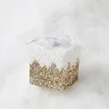 8cm gold glitter cube gift box Christmas ornament with white snow top and ribbon - Gift Box C