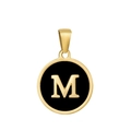 Collier classique en acier inoxydable plaqué or 18k avec pendentif rond lettre M noir - M-Émail Noir