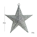 Silver 40cm hollow metal star ornament with glitter finish and hanging loop hook - 40CM / Silver