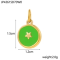 Pendentif rond doré avec émail vert et étoile, accessoire en acier inoxydable de 1,5 cm - JP43615D70W0-Disque étoile vert