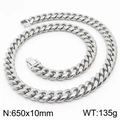Chaîne cubaine en acier inoxydable argenté pour homme, taille 650x10mm et 135g - 10mm x 650mm(KN232895-ZZ)