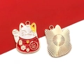 Ciondolo gatto portafortuna in smalto rosso con incisione oro per gioielli fai da te - 1 Pezzo Gatto della Fortuna Benedizione con Campanellino 25x30mm