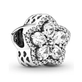 Ciondolo a fiore in zircone scintillante finitura argento con dettagli a cuore traforati - Stile Fiore Trasparente
