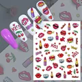 Pop art style nail stickers with red lips and kiss patterns for Valentine gift - Style 2491