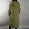 Close-up of grass green chunky knit long cardigan featuring cable-knit sleeve details - 3XL / Tops / Olive Green