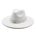 Detail of white wool fedora hat with beige leather band and golden stud rivets - M(56-58cm) / White