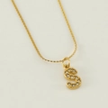 Gold-plated stainless steel necklace featuring a diamond-studded S letter pendant - Letter S (With Chain)