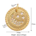 Pendente celeste dorato con luna e stelle, intarsio turchese e bordo a corda - Ciondolo Tondo Martellato Luna e Stella (M529704-Gold)