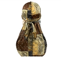 Detailed back view of a satin durag with multicolored paisley patterns and long ties - Beige Paisley