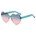 Green heart-shaped rimless sunglasses with grey to pink gradient lenses for parties - Two-tone C19