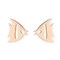 Polished rose gold stainless steel earrings featuring a tropical fish shape on white background - Angel Fish / Rose Gold