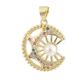 18K gold-plated crescent moon and sun pendant with colorful gemstones and pearl inlay - 12-Sun Moon Pearl Pendant