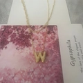 Double-layered golden necklace with paperclip chain and zircon-studded letter W pendant - Letter W
