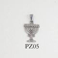 Silver menorah pendant necklace in stainless steel with intricate cut-out detail - PZ05-Menorah / Steel