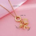 18K gold plated necklace with pink heart suitcase and airplane charms on silk - Suitcase/Airplane