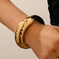 Statement hammered gold open cuff bangle with chunky irregular texture for women - Hammered Open Bangle (A-824) / KC Gold