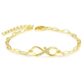 Detailed view of infinity cross bracelet with gold plating and sparkling zircons - Gold Cross Infinity Bracelet (0188-Gold)
