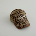 Detail of leopard print baseball cap featuring white Boston 1630 embroidery and bound edge - One Size / Khaki