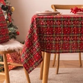Christmas plaid rectangular tablecloth with white snowflake patterns and matching pillow - 140*160cm / Red Green Plaid Small Snowflake