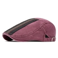 Vintage wine red washed cotton flat cap with black vertical stripes and metal buckle - Adjustable / Red