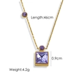 Collier plaqué or 14K avec pendentif cristal carré violet de 0,9cm, longueur 46cm - Zircone Violet Clair