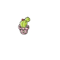 Close-up of a cactus enamel pin in a pink polka dot pot with a small red flower detail - Cute Cactus Pink Dot Pot (C1131)