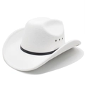 Close-up of white felt cowboy hat featuring silver metal eyelets and black leather band - M (56-58cm) / White