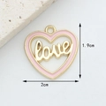 Pink enamel heart Love charm in gold metal, sized 2cm wide and 1.9cm high - 9# Pink Love Heart Frame