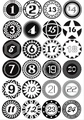 Black and white Christmas countdown stickers featuring numbers 1 to 24 with decorative borders - Black and White Numbers