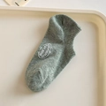 Light gray low-cut boat socks with white logo print on premium cotton blend fabric - One Size / Forest Green