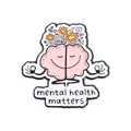 Spilla in smalto a forma di cervello con fiori e scritta Mental Health Matters decorata - Mental Health Cervello Fiore (QHXZ2134)
