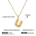 3D gold U-shaped letter pendant on bead chain, stainless steel necklace with 45cm length - Letter U