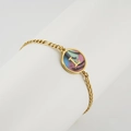 Golden stainless steel bracelet with a round letter L pendant and colorful shell inlay - Abalone Shell / Letter L / Colorful