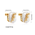 Detailed view of gold branch-designed pearl clip-on earrings with size measurements - Flower Bud
