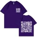 Harajuku style dark purple t-shirt featuring QR code prints on front and back sides - Purple