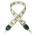 Adjustable 38mm geometric ethnic shoulder strap in beige and green with silver hardware - Snowflake Pattern Green Top Grain Leather