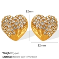 Golden heart-shaped stainless steel earrings paved with sparkling white rhinestones - Zirconia Style / Gold Rhinestone/Heart Shape