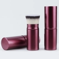 Portable burgundy retractable foundation brush with dual-tone soft synthetic bristles - Large Wine Red Flat Head