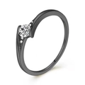 Anello moderno in argento S925 nero con grande zircone tondo e pietre laterali - Aperto Regolabile / Nero