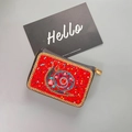 Bohemian black card holder with red beads and a snail pattern in handmade embroidery - No.28 (Red Snail)