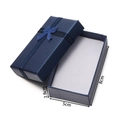 Detail view of navy blue jewelry gift box with ribbon bow, measuring 8cm x 5cm x 2.8cm - Dark Blue Jewelry Set Box (5x8x2.8cm)