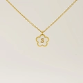 18K gold plated necklace featuring white shell floral pendant with capital letter S - Letter S