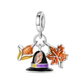 925 silver DIY charm with orange maple leaf, corn, and black witch hat pendants - PAC1369-Wizard Hat Corn Maple Leaf Dangle