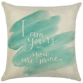 Blue ocean style linen cushion cover with I am yours and you are mine text print - Style YD502-14 (I am yours) / 45*45cm (No Insert)