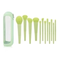12-piece mint green makeup brush set with matching translucent zipper storage bag - 12Pcs Brush Set with Triangle Bag / Green