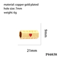 Dessin technique de perle œil cœur plaqué or 18K avec dimensions de taille et de poids - Perle Hexagonale Dorée Happy Lucky(P04038)